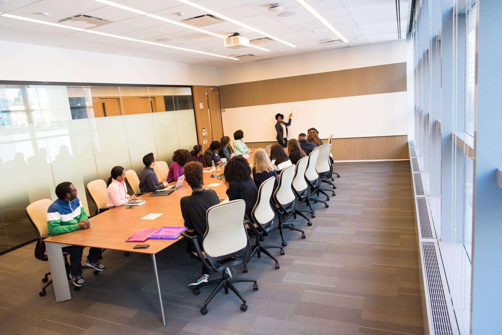 A diverse team being led through a working session