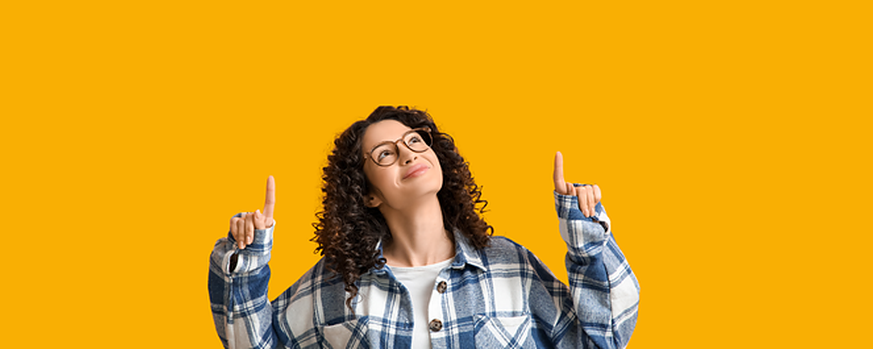 A woman pointing up toward the readiness snapshot call to action above